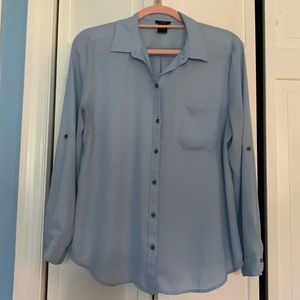 Ann Taylor light blue polyester button down top